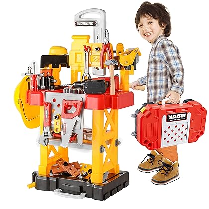 Toy Choi's Toy Construction Set, 83 Pieces Transformable Toy Workbench, Kids Tools Set for Boys & Girls, Toddler Tool Bench with Electric Drill, Educational Pretend Play Gift Toddler Tools Age 2-4