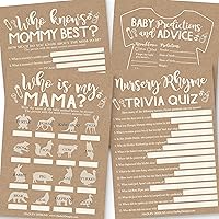 25 Rustic Animal Matching, 25 Nursery Rhyme Game, 25 Who Knows Mommy Best, 25 Baby Prediction And Advice Cards - 4 Double Sided Cards, Baby Shower Party Supplies