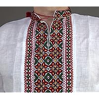Vyshyvanka Mens Ukrainian Embroidered White Shirt Bukovina Handmade Linen Slavic Wedding Size 4XL