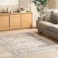 nuLOOM Davi Faded Stain-Resistant Machine Washable Area Rug - 5x8 Machine Washable Area Rug Vintage Stone/Ivory Rugs for Living Room Bedroom Dining Room Kitchen