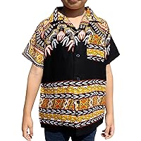 Childrens Hawaiian Summer Button Down Shirt Printed Rayon Dashiki Art