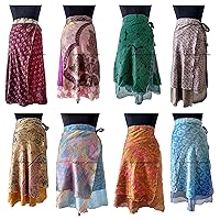 Women Up-cycled Silk Sari Skirt Wrap Skirt Dress Assorted Color 3 Pieces