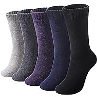 FNOVCO Wool Socks for Women Winter Warm Hiking Cozy Work Thermal Thick Boot Crew Socks 5 Pairs