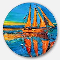 MT7623-C23 Brown Sailing Boat - Seascape Painting Large Disc Metal Wall Art - Disc of 23