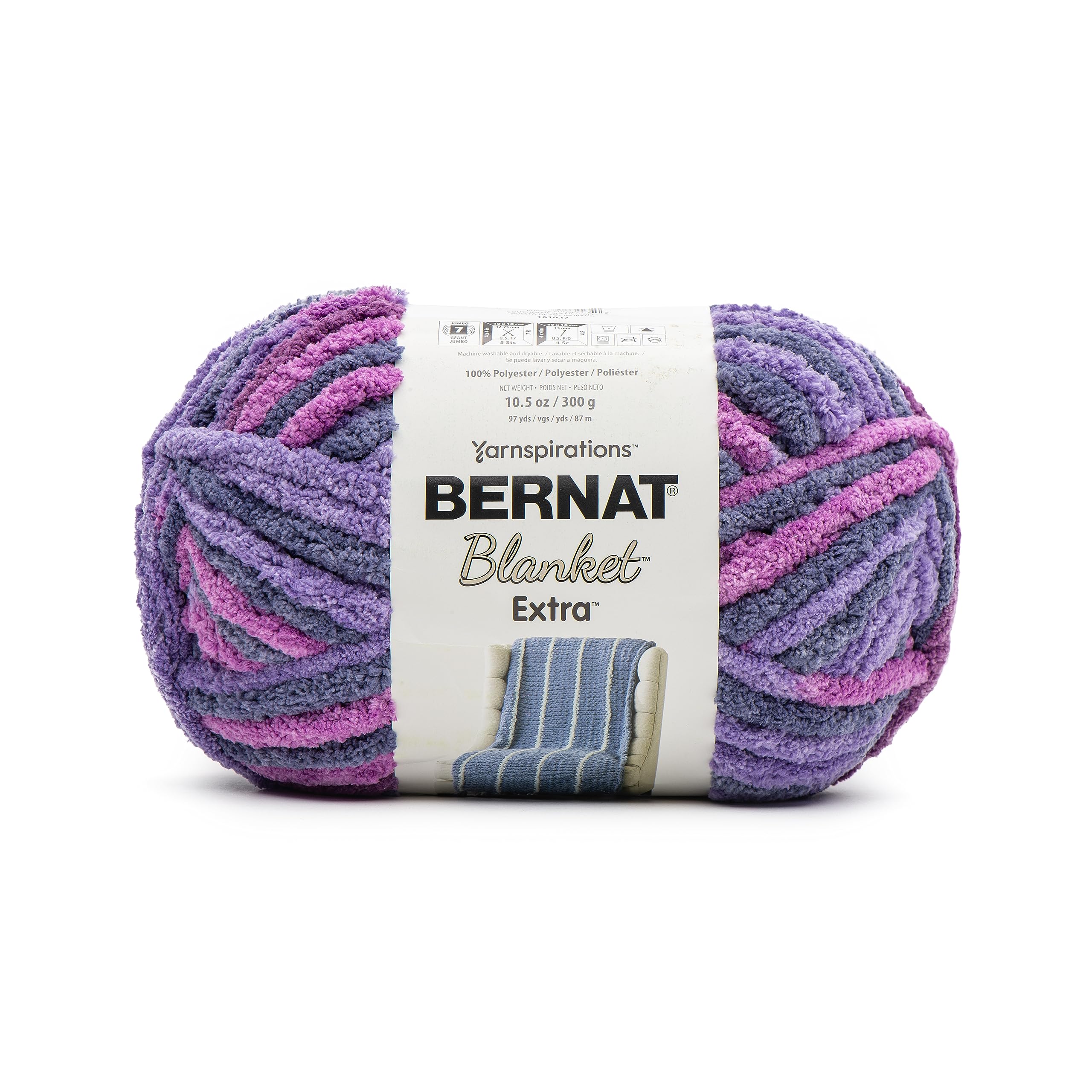 Bernat Blanket Extra Purple Sunset Yarn - 2 Pack of 10.5oz/300g - Polyester - #7 Jumbo - 97 Yards - Knitting, Crocheting, Crafts & Amigurumi, Chunky Chenille Yarn