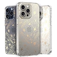 LONLI Hue - for iPhone 15 Pro Max Case - Gold Flower Floral Phone Case with [4 Airbag Cushioned Corners] - Elegant, Unique and Aesthetic Shockproof Cover for Women and Girls (2023)