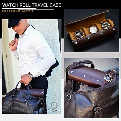 Watch Travel Case - for Men - for Women - Watch Roll Travel Case Organizer Display - Watch Case - Watch Organizer - Swiss Motif Classy Espresso