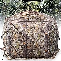 Extra Large Hunting Blind 3-4 Person with Tri-Leg Hunting Stool, 288 Degree See Through Pop up Ground Blinds for Deer Turkey Duck Hunting, Bow Hunting Adjust Windows with Silent Zipper