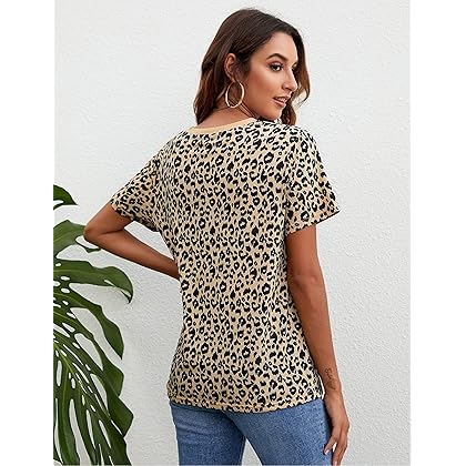 BMJL Women's Casual Cute Shirts Leopard Print Tops Basic Summer Short Sleeve Fashion Soft Blouse Loose Fit Tshirt