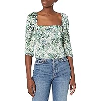 Vince Women's Painted Floral Draped L/S Square Nk Top