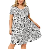 Agnes Orinda Plus Size Dress for Women Short Sleeves Pleated Summer Casual Floral Dresses