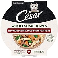 CESAR WHOLESOME BOWLS Adult Soft Wet Dog Food Beef, Chicken, Carrots, Barley & Green Beans Recipe, (10) 3 oz. Bowls