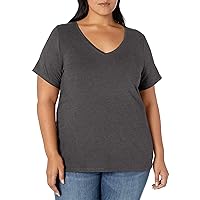 Amazon Essentials Women's Short-Sleeve V-Neck T-Shirt (Available in Plus Size), Charcoal Heather, 1X