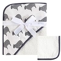 Hudson Baby Unisex Baby Cotton Hooded Towel and Washcloth, Cream Sheep, One Size