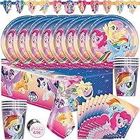 My Little Pony Party Supplies, My Little Pony Birthday Party Supplies and Decorations for 16 Guests with Banner, Tablecover, Plates, Cups, Napkins and Button