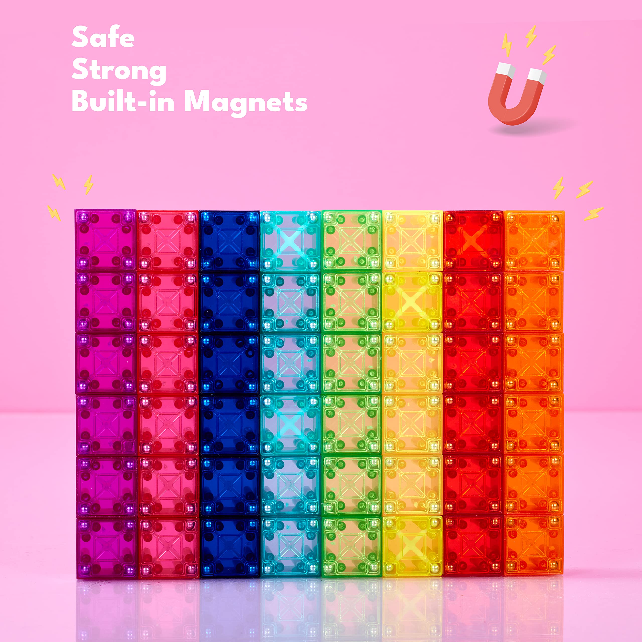 BrainSpark Translucent Digit Blocks 48 Pieces Magnetic Building Blocks, Montessori Clear Magnet Cubes for Boys and Girls Stacking Sets
