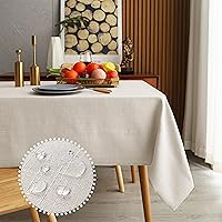 Faux Linen Rectangle Tablecloth - Waterproof and Washable Slubby Textured Weaves Table Cloth, Indoor & Outdoor Table Cover for Kitchen Party and Banquets, Beige 58 x 102 Inch