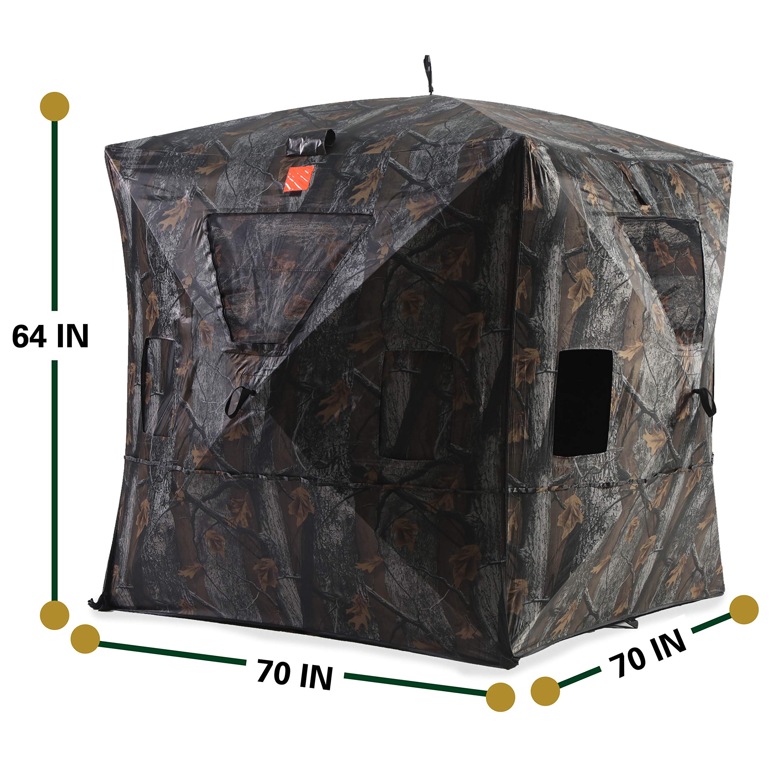 Black Hoof Outdoors Deluxe Hunting Blind, Ground Blind for Deer & Turkey, Pop Up Hub Design Tent with Stakes for 2-3 Person, Camouflage Screen and Adjustable Windows for Gun, Bow, & Photography