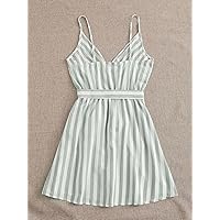 Fall Dresses for Women 2023 Striped Belted Cami Mini Dress Dresses for Women (Color : Multicolor, Size : X-Small)