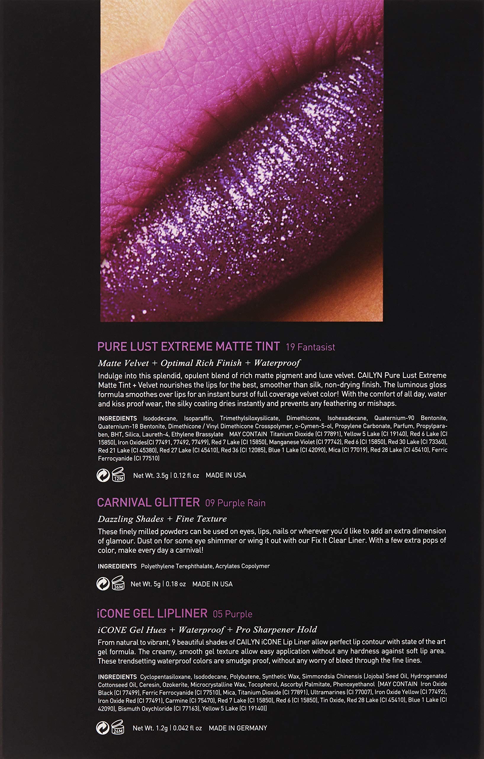 CAILYN Matt To Glitter Lip Trio, Lilac Purple