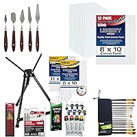U.S. Art Supply 71-Piece Acrylic Artist Painting Set - Aluminum Table Easel, 12 Acrylic Colors, Stretched Canvas, Paint Brushes & Plastic Palette