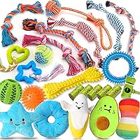 Zeaxuie 25 Pack Luxury Dog Chew Toys for Puppy, Dog Toys with Ropes Puppy Chew Toys, Treat Ball and Squeaky Puppy Toys for Teething Small Dogs