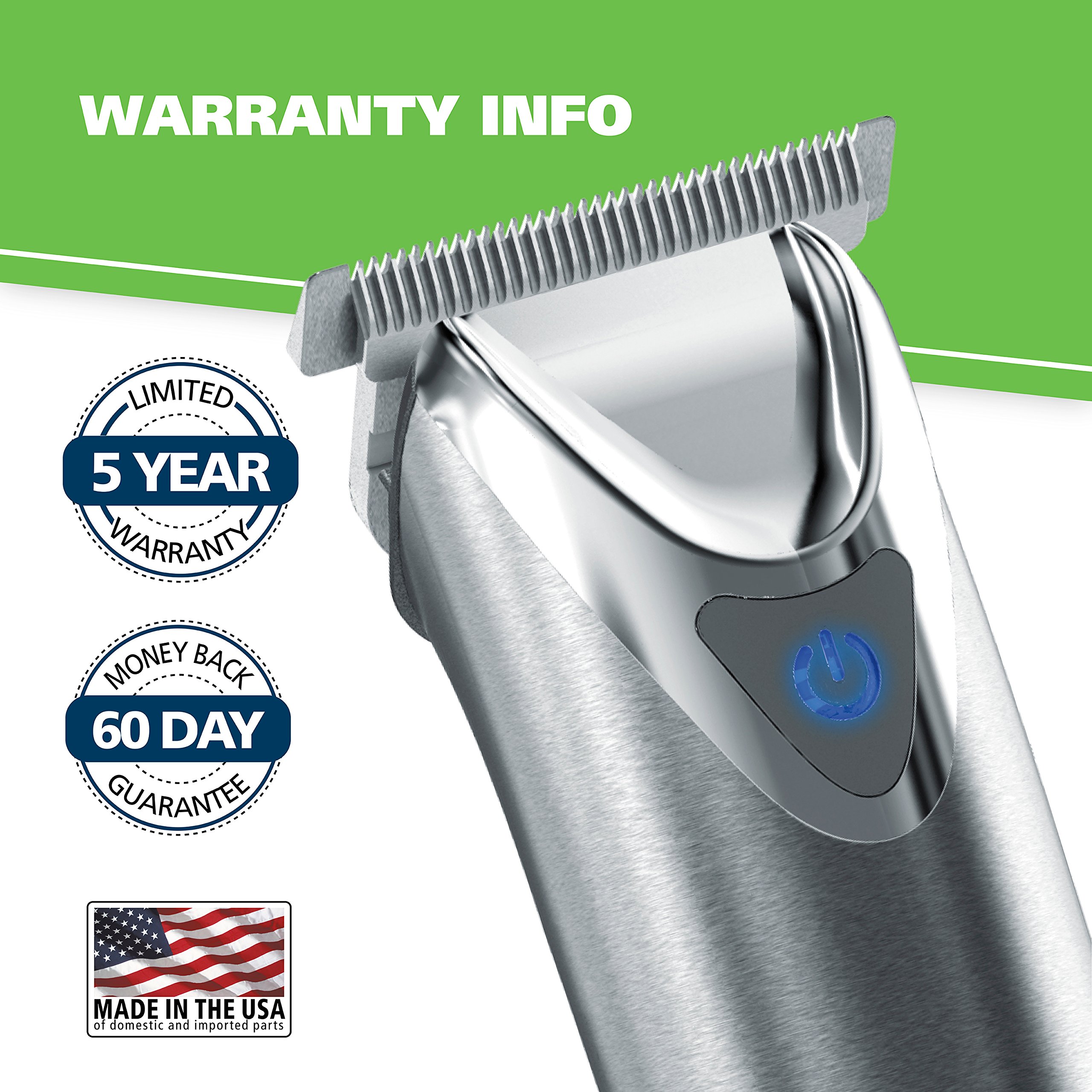 Wahl USA Stainless Steel Lithium Ion 2.0+ Beard Trimmer for Men - Electric Shaver & Nose Ear Trimmer - Rechargeable All in One Men's Grooming Kit - Model 9864SS