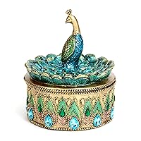Bits and Pieces - Peacock Keepsake Box - Peacock Art - Golden Jewelry Box