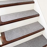 COSY HOMEER Stair Treads Non-Slip Carpet Mat 28inX9in Indoor Stair Runners for Wooden Steps, Stair Rugs for Kids and Dogs, 100% Polyester TPE Backing 15pcs,Grey,Protect Floor