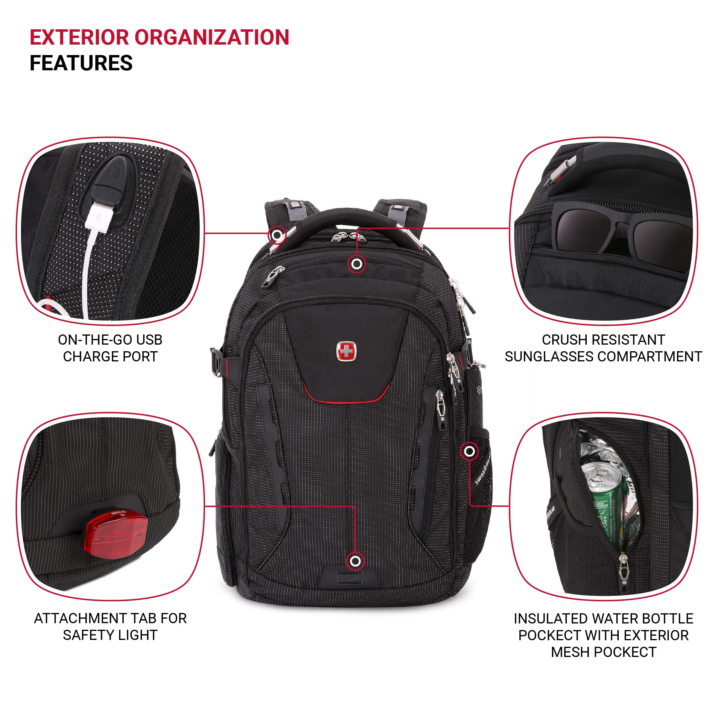 SwissGear Unisex-Adult 5358 USB ScanSmart Laptop Backpack, Black Dot, Large