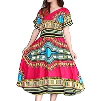 RaanPahMuang Strong Afrikan Mother Earth Dashiki Dress V Collar Smock Waist Colours
