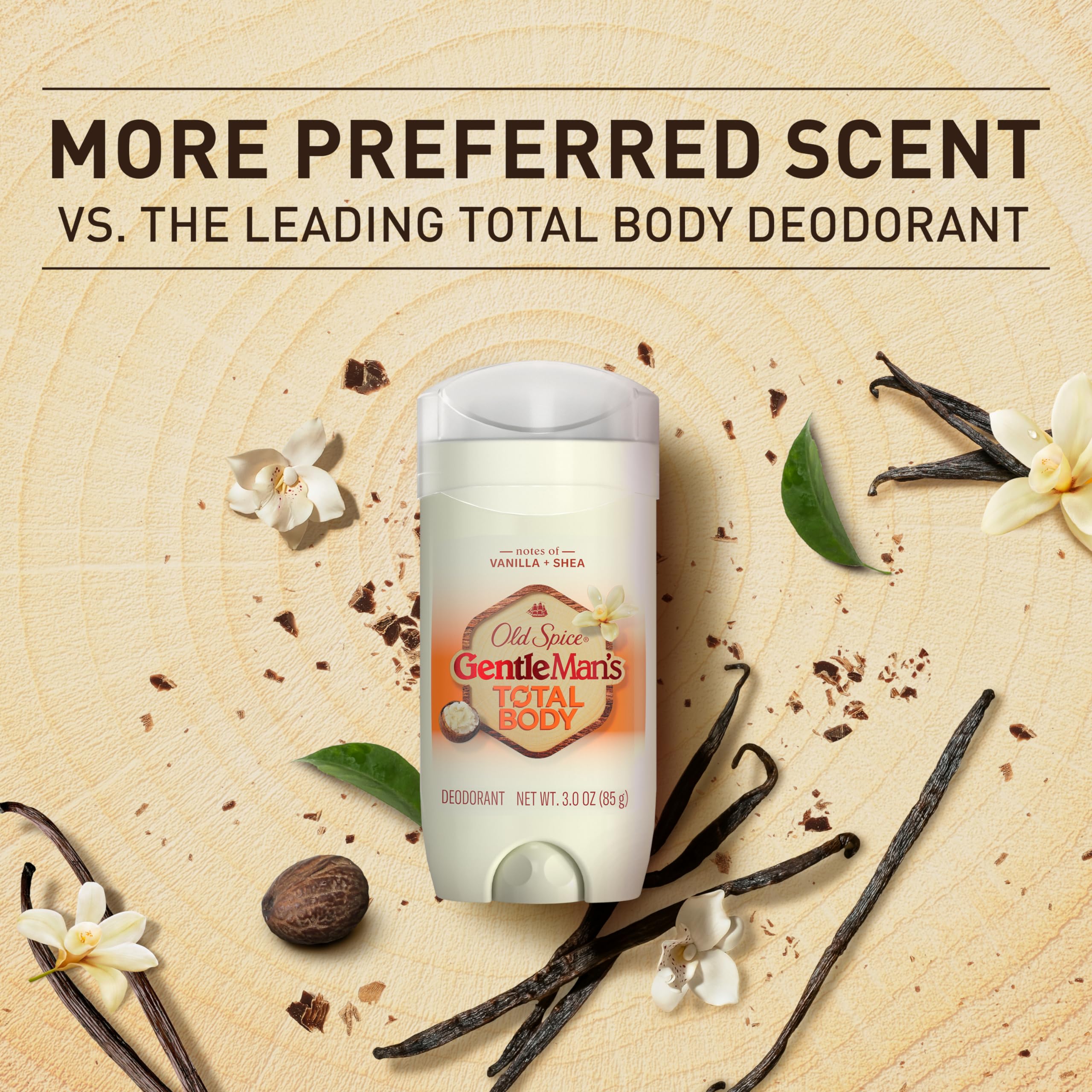 Old Spice Total Body Deodorant Men, Vanilla + Shea, Aluminum Free Deodorant Stick for 24/7 Freshness // Dermatologist Tested Whole Body Deodorant, 3.0 oz