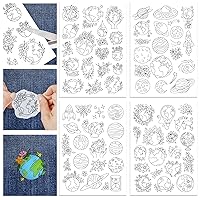 GLOBLELAND 4 Sheets 76Pcs Planet and Flower Water Soluble Hand Sewing Stabilizers for Fabric Embroidery Stitch Practice Embroidery Patterns Transfers for Embroidery Beginners Lovers