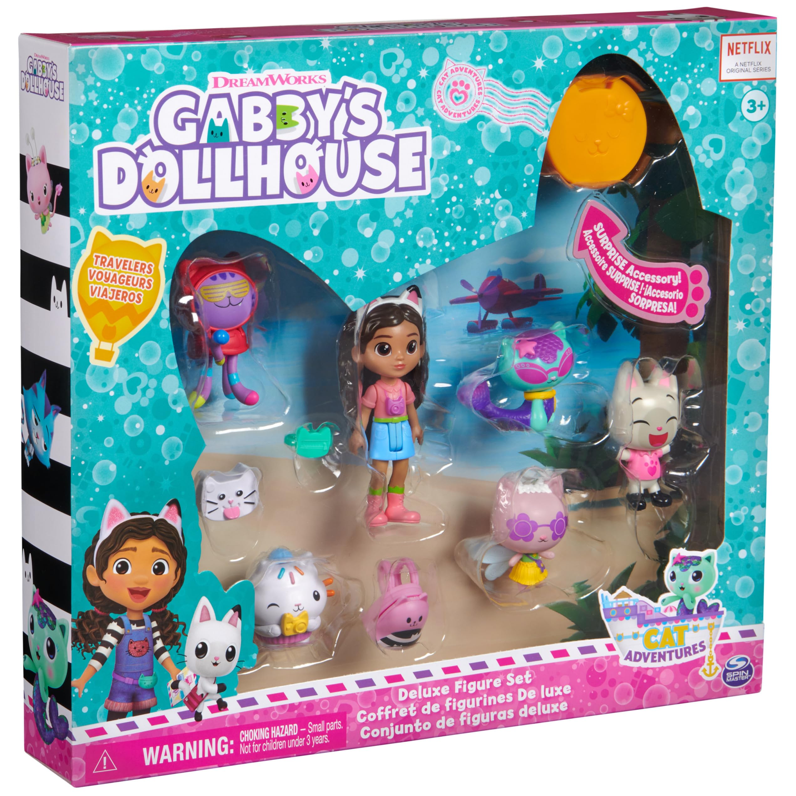 Gabby's Dollhouse, Travel Themed Figure Set with a Gabby Doll, 5 Cat Toy Figures, Surprise Toys & Dollhouse Accessories, Kids Toys for Girls & Boys 3+