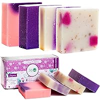 Floral 4 large Soap bar - Flower scents Lavender, Lilac, Hydrangea - Anniversary Wedding Gift Set - Handmade Natural Organic with Essential Oil, Pink, 5 Ounce (Pack of 4)