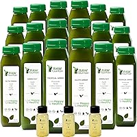 Raw Fountain 3 Day Green Juice Cleanse, All Natural Raw, Vegan Detox, Cold Pressed Juice, 18 Bottles 12oz, 3 Ginger Shots