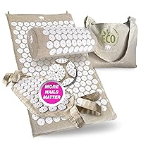 The Comfortable ECO Acupressure Mat Pillow and Strap Set - Premium Acupuncture Mat for Back Pain Relief, Increased Energy, Relaxation, FSA/HSA Eligible, Linen Tote Bag