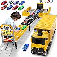 Carrier Truck Race Track Kids Toys, Foldable 3 Layer Car Race Track Playset, Toy Truck Transport Car Carrier & 8 Race Cars, Truck Car Toddlers Toys B-Day Gifts for Age 3 4 5 6+ Years Old Boys Girls