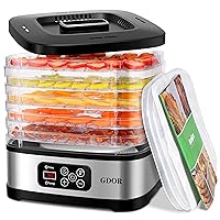 Food Dehydrator Includes Mesh Screen, Fruits Roll Sheet, Recipes, GDOR 5 Trays Dehydrator Machine with Temp Control & 72H Timer & LED Display, for Jerky, Fruit, Veggie, Herb, Dog Treat, BPA-Free