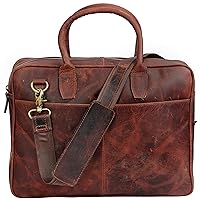 ANUENT Vintage Buffalo Leather Briefcase | Retro Buffalo Hunter Leather Laptop Messenger Bag Office Briefcase College Travel Bag | Distressed Leather Bag for Men and Women 15 Inch (Brown)