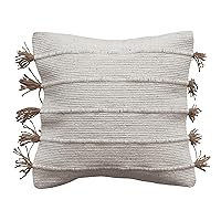Creative Co-Op Boho Woven Jute and Cotton Throw Embroidery and Tassels, Natural Pillow Cover 18