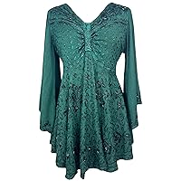 Agan Traders Women's Full Sleeve V Neck Embroidered Beaded Asymmetrical Flair Tunic Blouse