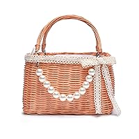 Pearly String Handwoven Rattan Top Handle Handbag, Include Dust Bag