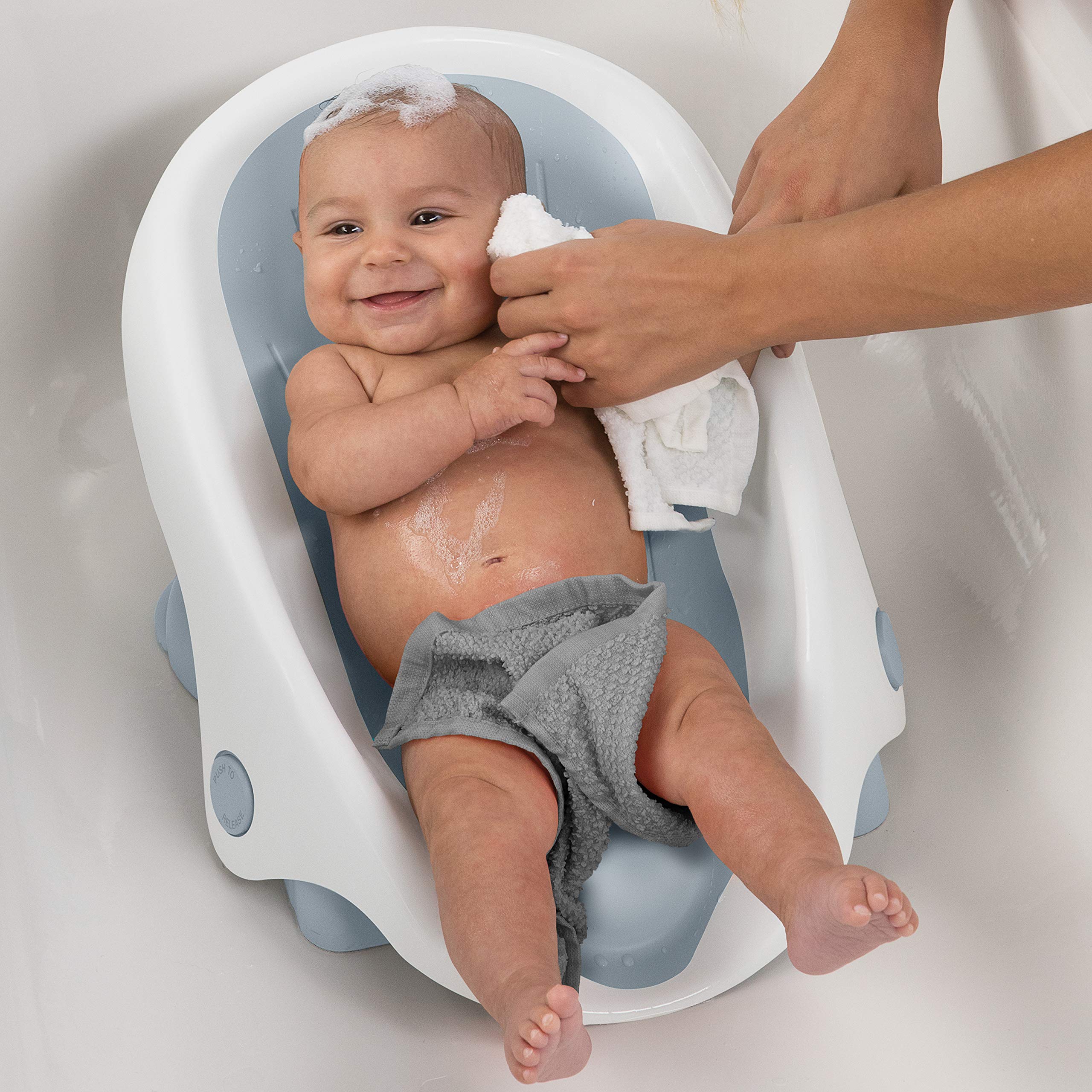 Summer Clean Rinse Baby Bather (Gray) – Bath Support for Use on the Counter, in the Sink or in the Bathtub, Has 3 Reclining Positions and Soft, Quick-Dry Material – Use from Birth until Sitting Up