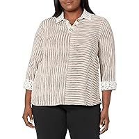 MULTIPLES Women's Plus Size 3 Quarters Sleeve Button Pocket Pull on Hi-lo Shirt Top