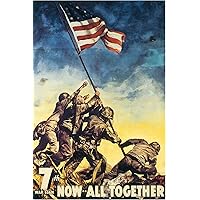 - Now All Together Iwo Jima Vintage World War II Two WW2 WWII USA Military Propaganda Poster - 24x36
