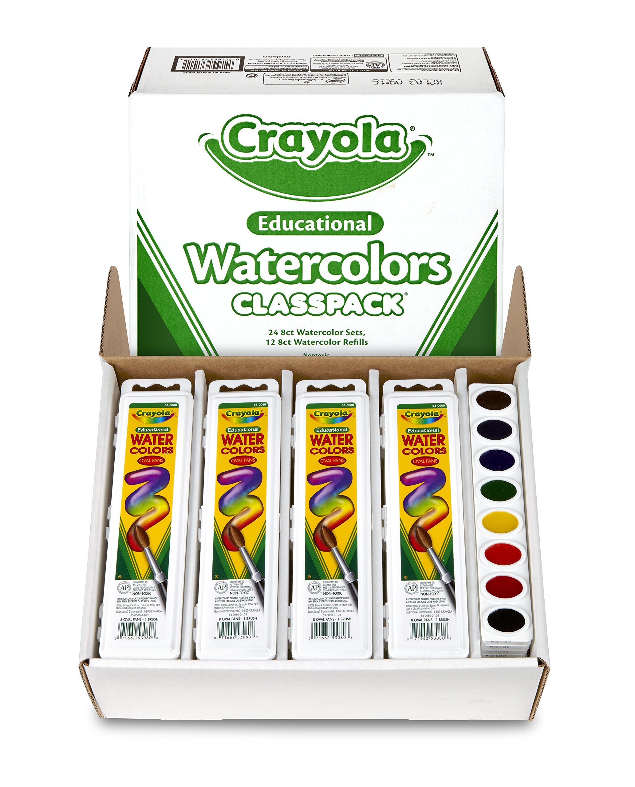 Crayola Watercolors Classpack, Bulk Paint Set For Kids, 24 Trays & 12 Refills, School Supplies
