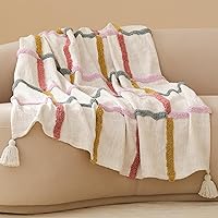 100% Cotton Tufted Throw Blanket for Couch - Hand Crafted in India, Premium Decorative Blanket with Tassels, Soft and Warm Giftable Blanket, 50