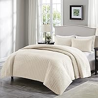 Comfort Spaces Kienna Quilt Set-Luxury Double Sided Stitching Design Summer Blanket, Lightweight, Soft, All Season Bedding Layer, Matching Sham, Ivory, Coverlet King/Cal King(104