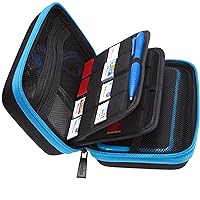BRENDO Hard Carrying Case for New Nintendo 2DS XL + Large Stylus, Fits Wall Charger, 24 Game Cartridge Case Holder, Large Accessories Pocket - Black + Turquoise
